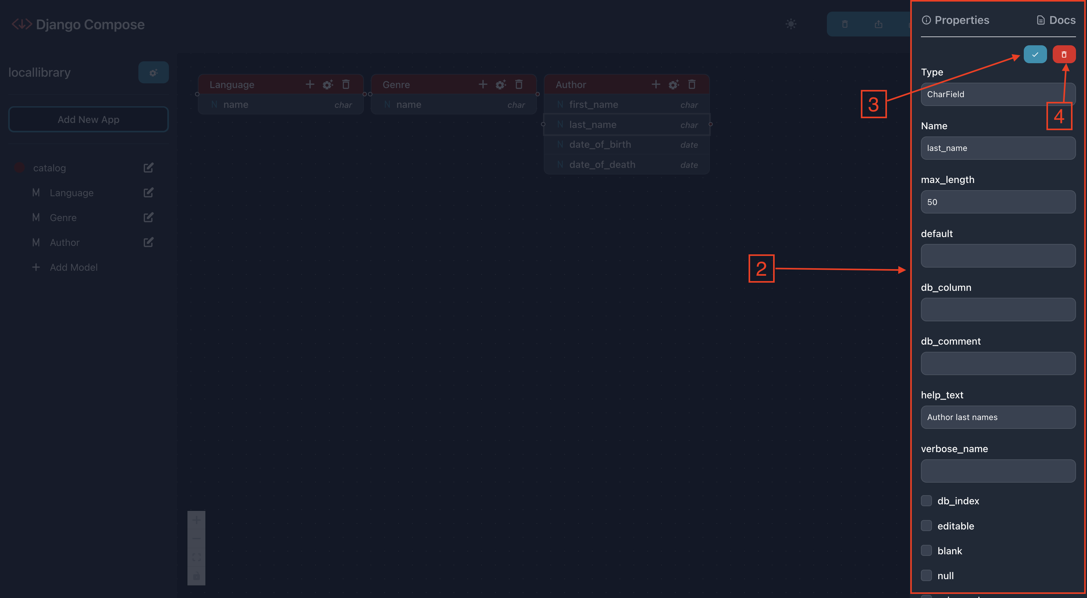 field&#39;s properties drawer